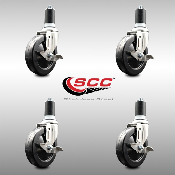 Service Caster 5 Inch 316SS Soft Rubber Swivel 1-5/8 Inch Expanding Stem Caster Set Brake SCC SCC-SS316EX20S514-SRS-TLB-158-4 - main